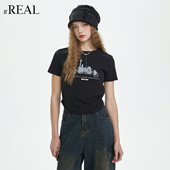 短袖 T恤女 圆领休闲时尚 短款 real瑞尔春季 新款