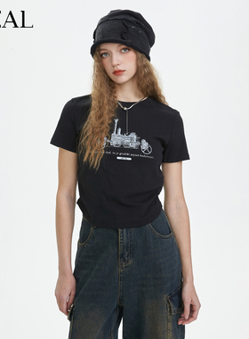 it'real瑞尔春季新款圆领休闲时尚短款短袖T恤女