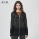 real瑞尔春季 新款 法式 复古做旧渐变短连帽开衫 卫衣女