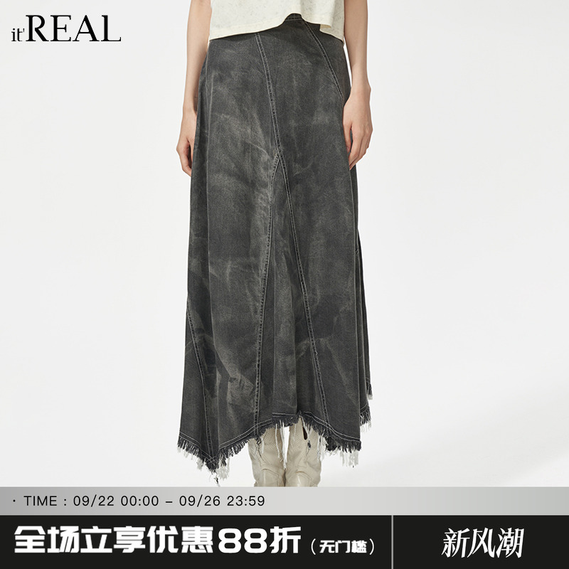 瑞尔法式复古牛仔半身裙