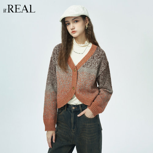 厚款渐变文艺休闲毛织外套上衣女