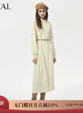 it'real瑞尔冬季新款法式浪漫收腰A字显瘦长袖连衣裙