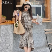 不对称半身裙套装 波嬉风格 纹设计师款 real瑞尔夏季 新款