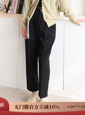 it'real瑞尔春新款黑色复古休闲裤女小脚裤锥形西装裤女