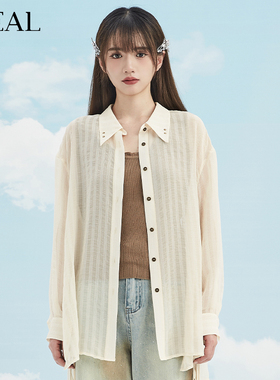 it'real瑞尔夏新款天丝条纹衬衫外套女薄防风衬衣上衣女