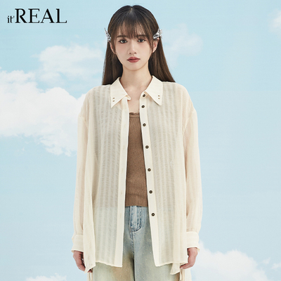 瑞尔宽松复古长袖复古条纹防晒衣