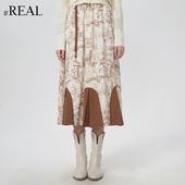 别致裙子 设计感印花款 real瑞尔小众复古半身裙女秋季 新款