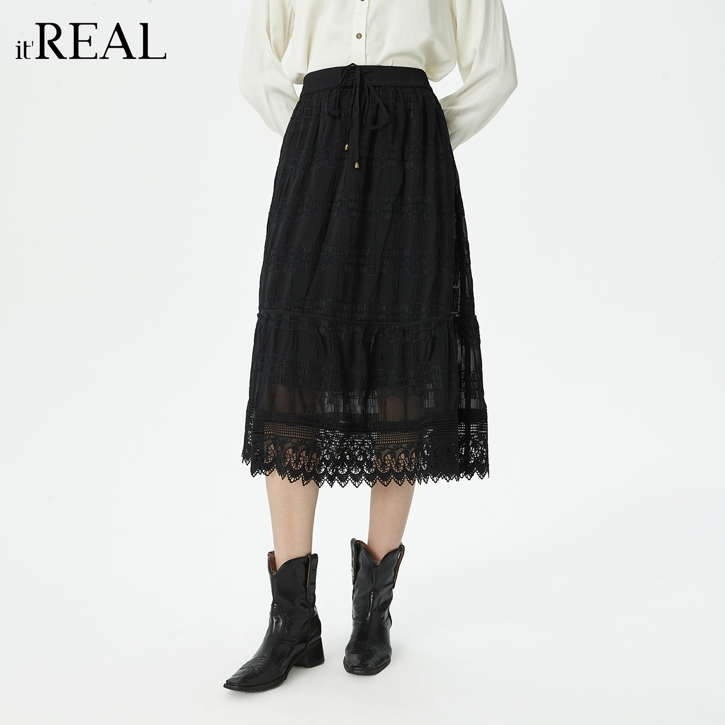 显瘦百搭双层蕾丝半身裙