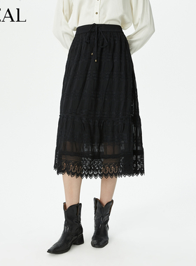it'real瑞尔秋季新款复古双层蕾丝半身伞裙下装