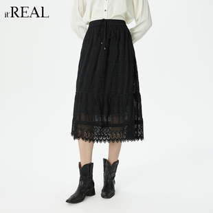 复古双层蕾丝半身伞裙下装 新款 real瑞尔秋季