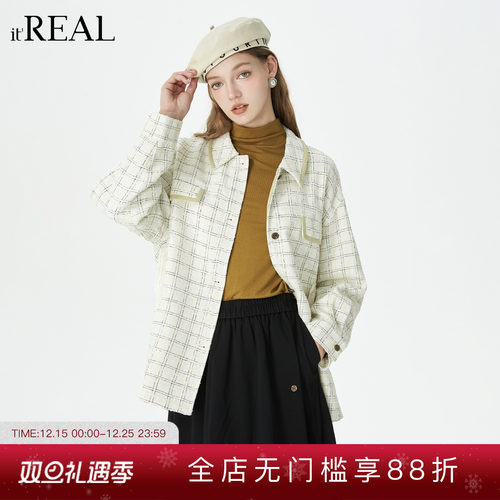 小香风休闲格纹长袖短款外套