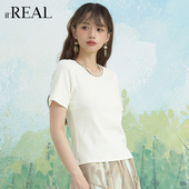 内搭基础花边圆领短T上衣女 款 real瑞尔针织T恤女短袖 夏季