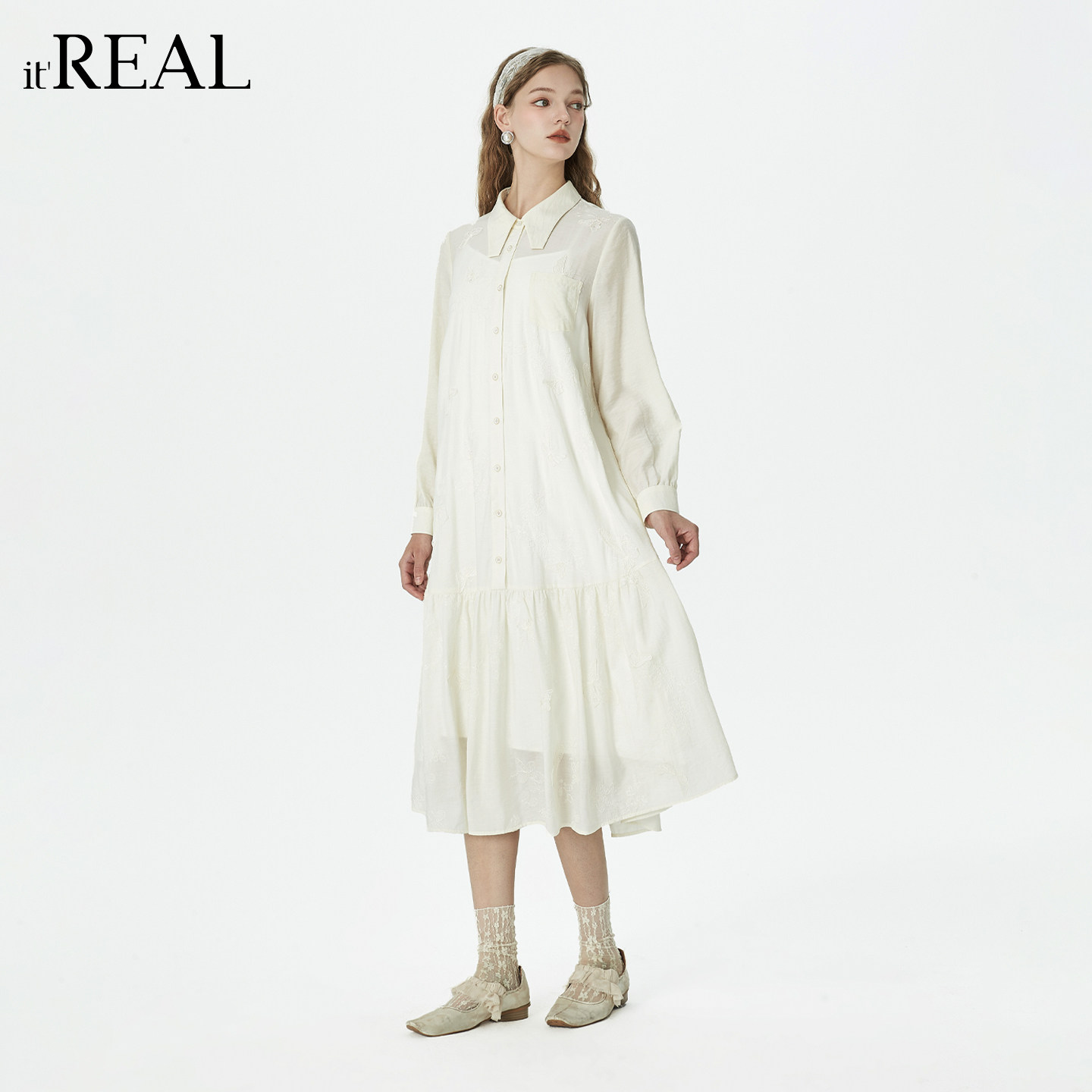 it'real瑞尔秋季新款立体刺绣度假带内衬塔克长款连衣裙,女装/女士精品,连衣裙,淘宝优惠券,粉丝福利购,淘宝优惠卷