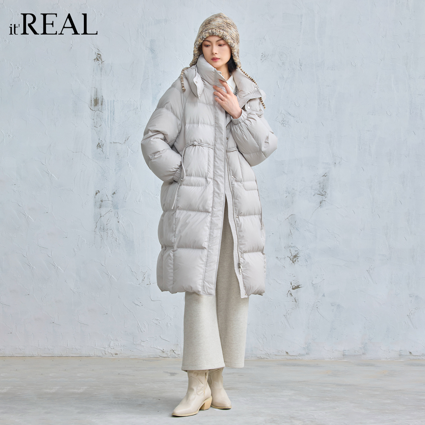 it'real瑞尔25年冬季新款简约休闲保暖长款气质羽绒服女