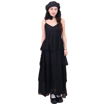 it'real瑞尔法式复古吊带蛋糕裙夏中长款森系小黑裙连衣裙