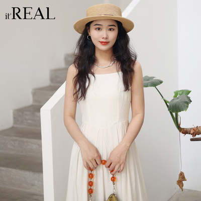 瑞尔复古吊带裙收腰中长裙