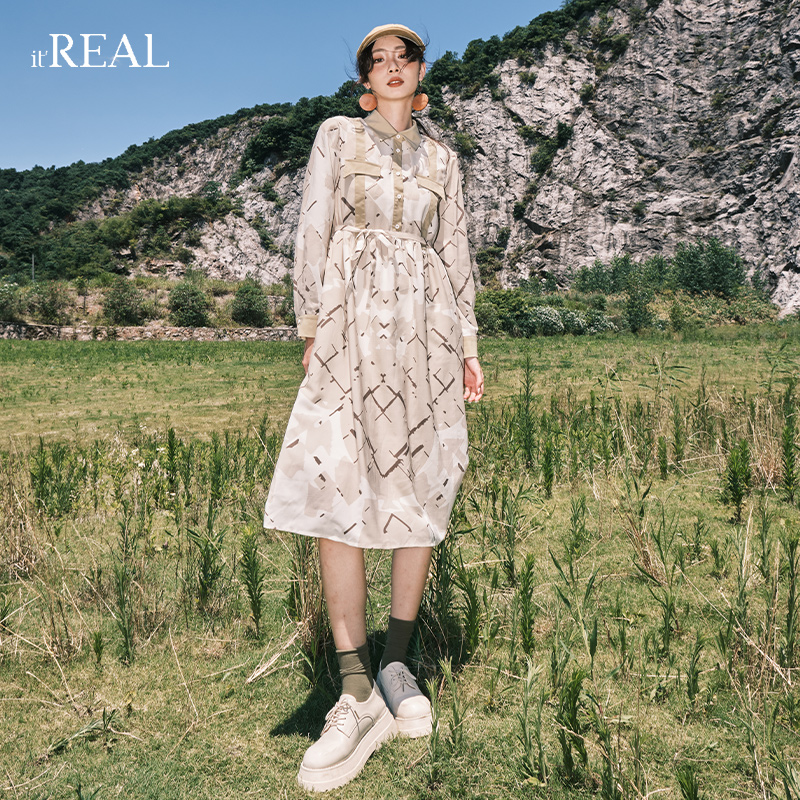 itREAL瑞尔2023春季新款女士衬衫文艺休闲长袖气质显瘦连衣裙