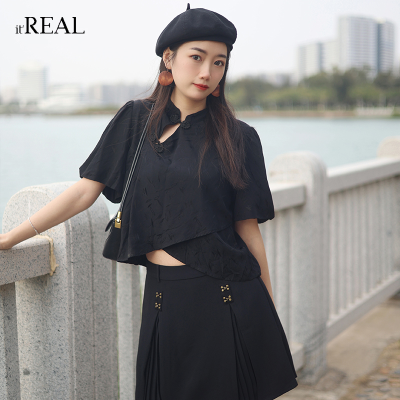 itREAL瑞尔2023春季女士牛仔半身裙短裙a字百搭显瘦黑色裙子