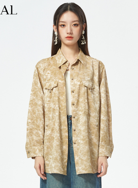 it'real瑞尔美式复古扎染衬衫外套女秋冬宽松工装风衬衣外套