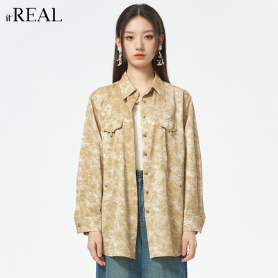 瑞尔宽松复古长袖扎染衬衫