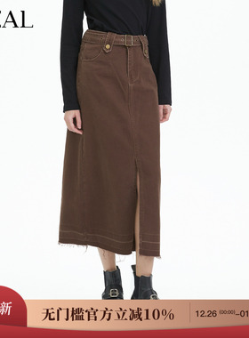 it'real瑞尔春季新款复古开叉设计感时尚牛仔直筒裙