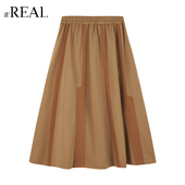 real复古通勤风高腰A字半身裙女中长款 显瘦伞裙半身裙女