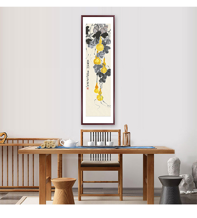 新中式禅意水墨挂画五福临门壁画