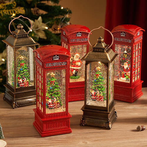 圣诞节礼物电话亭音乐盒装饰摆件