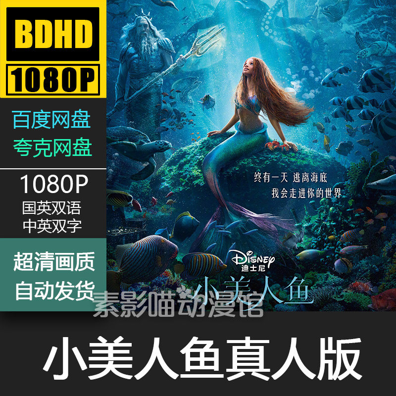 小美人鱼真人版 2023 欧美动漫电影菲宣传画 1080p动画片霏装饰画