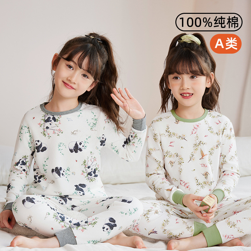 国风儿童秋衣秋裤全棉a类春秋大童新款3-12岁纯棉保暖内衣套装潮