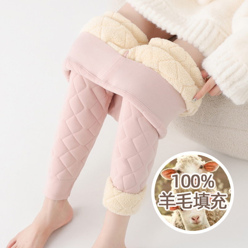 校服神器特厚羊羔绒棉裤保暖裤女高腰秋裤冬季加绒加厚羊毛打底裤