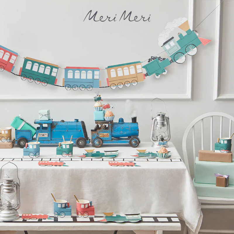 merimeri火车主题派对装饰男孩周岁生日场景布置纸杯餐盘创意趣味