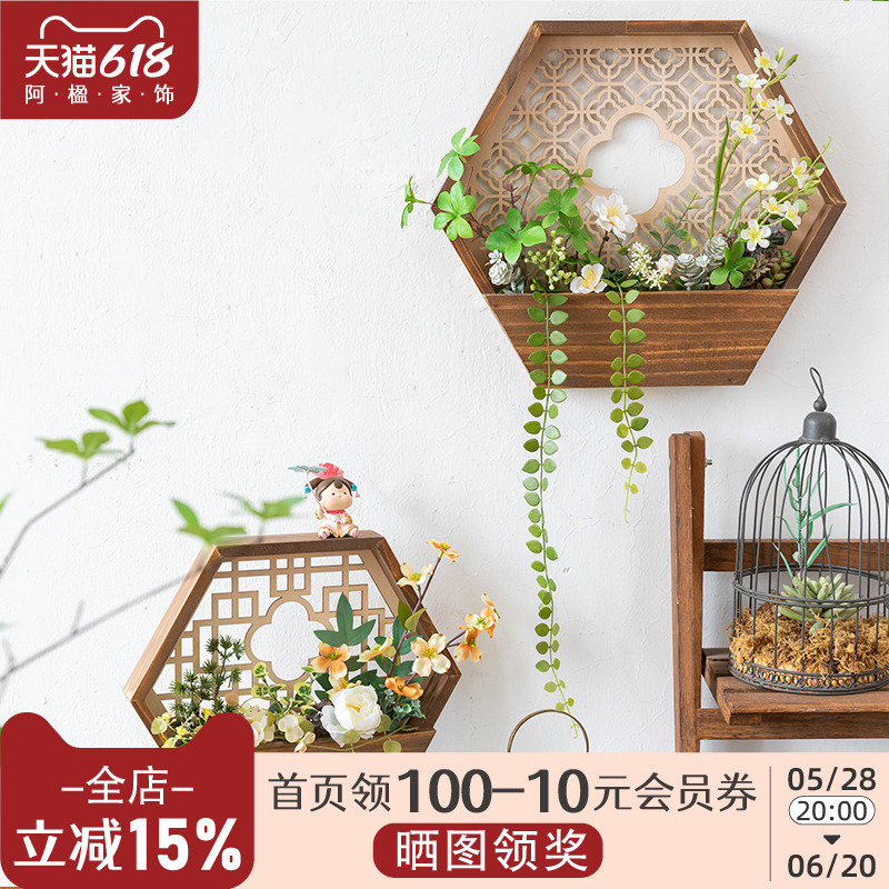 阿楹 楼梯茶室古风墙面装饰画 背景墙上绿植挂件墙壁仿真花藤摆件图片