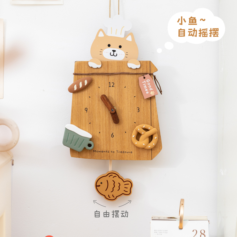 阿楹 创意转角墙面装饰画立体可爱多巴胺厨房床头猫挂钟遮丑挂件图片