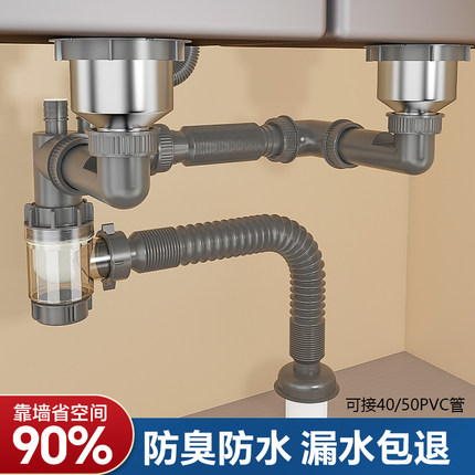 厨房洗菜盆下水管管道配件水槽双槽水池下水器洗碗池排水管子套装