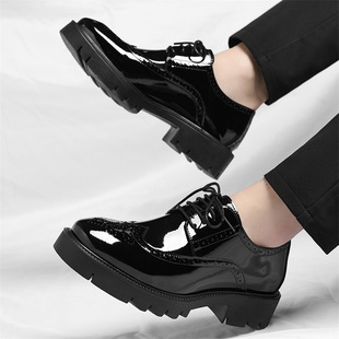 隐形增高男鞋 男10CM真皮商务正装 8cm英伦布洛克漆面 增高皮鞋 男士