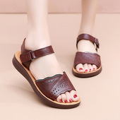 热卖 一件代发 软底镂空中老年皮凉鞋 牛皮妈妈凉鞋 舒适女鞋