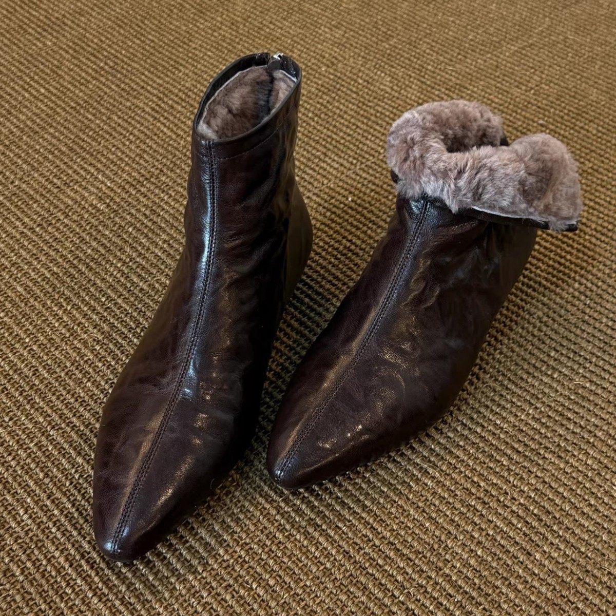 牛皮版~复古尖头内增高平底短靴女新款冬季简约马丁靴加绒棉靴,女鞋,马丁靴,淘宝优惠券,粉丝福利购,淘宝优惠卷