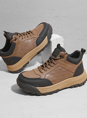 75139户外防滑厚底登山鞋男2026秋冬季新款加绒保暖高帮工装棉鞋