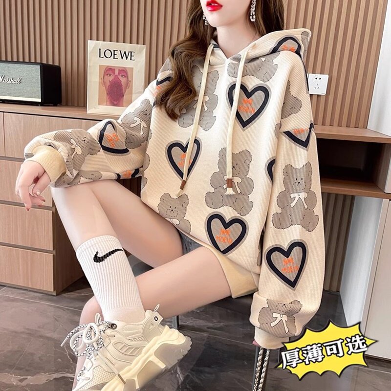 秋冬季少女装连帽卫衣初高中学生大童加绒加厚时尚休闲保暖上衣服