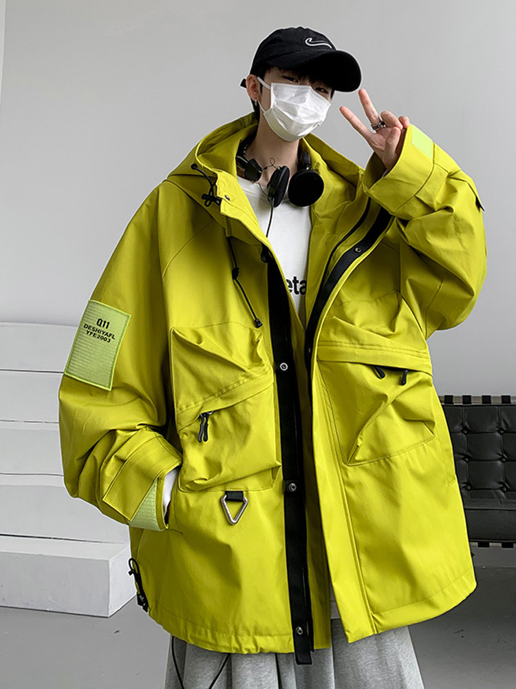 美式潮流大码冲锋衣男生春秋季机能工装夹克加肥加大胖子宽松外套