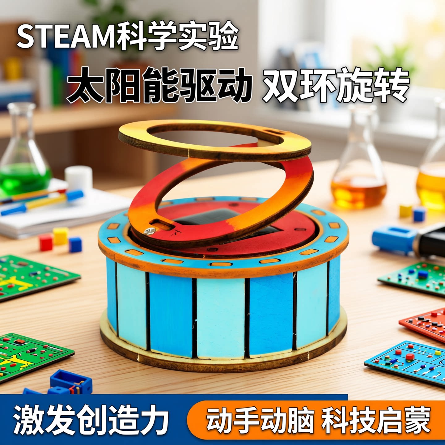 科技制作小发明太阳能双环儿童diy手工拼装steam科学实验物理玩具
