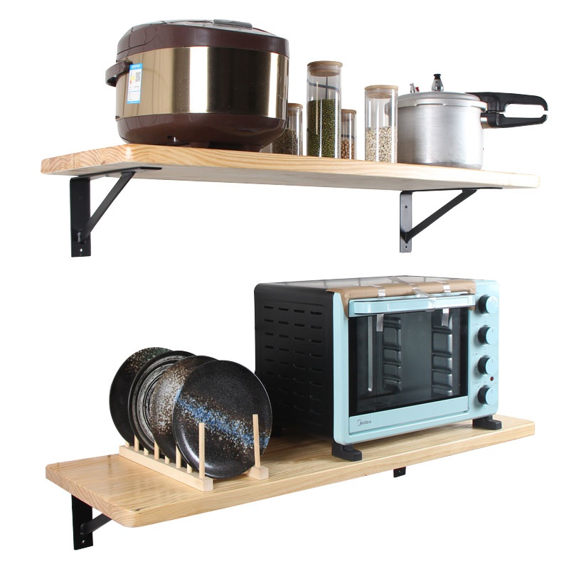 微波炉挂架壁挂式烤箱置物架上墙上实木一字隔板加宽挂墙厨房层板