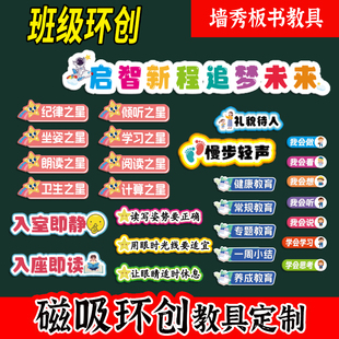 墙秀磁力黑板贴公开课板书设计定制磁性板贴学校标语教室布置磁吸班级公约环创宣传栏文化墙磁贴