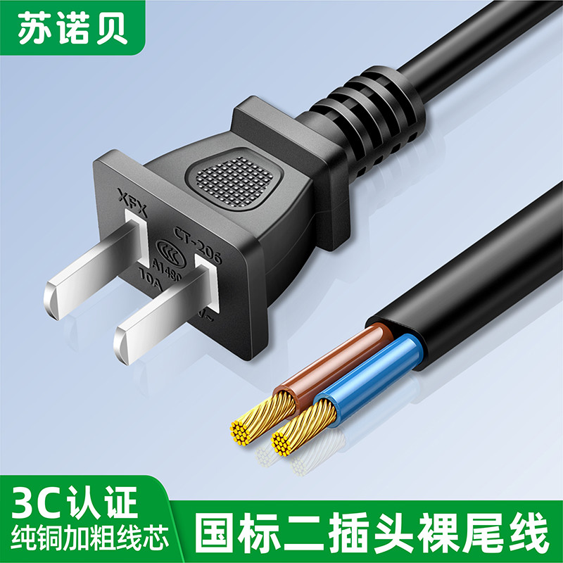 2芯两插纯铜国标带插头电源线