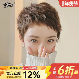 狗啃刘海假发全头套女真人发丝旗舰店中老年妈妈款自然全真短发