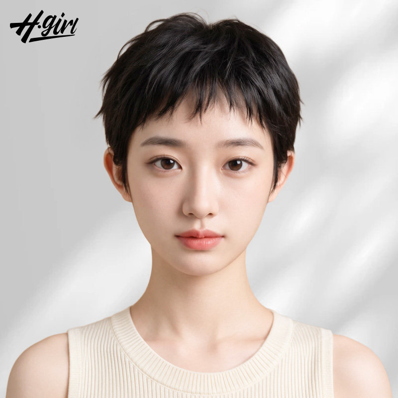 狗啃刘海短发假发女全头套真人发丝中老年妈妈款新款自然假发套