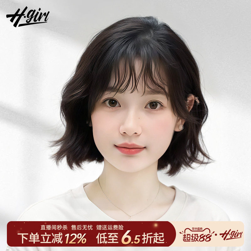 羊毛卷假发女短发真发头套全真自然仿真蕾丝全头套式假发