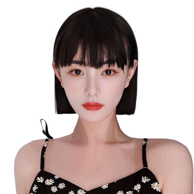 短发假发女全头套自然lisa同款漫画刘海真发一刀切波波头全真网红
