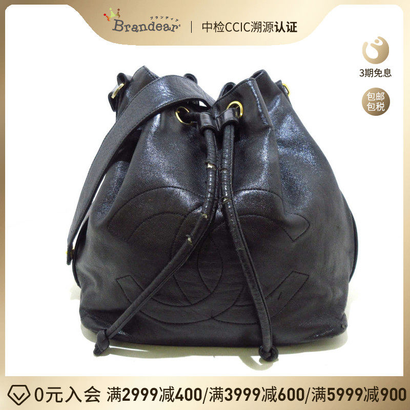 中古CHANEL香奈儿8新双C logo抽绳单肩包水桶包36093935